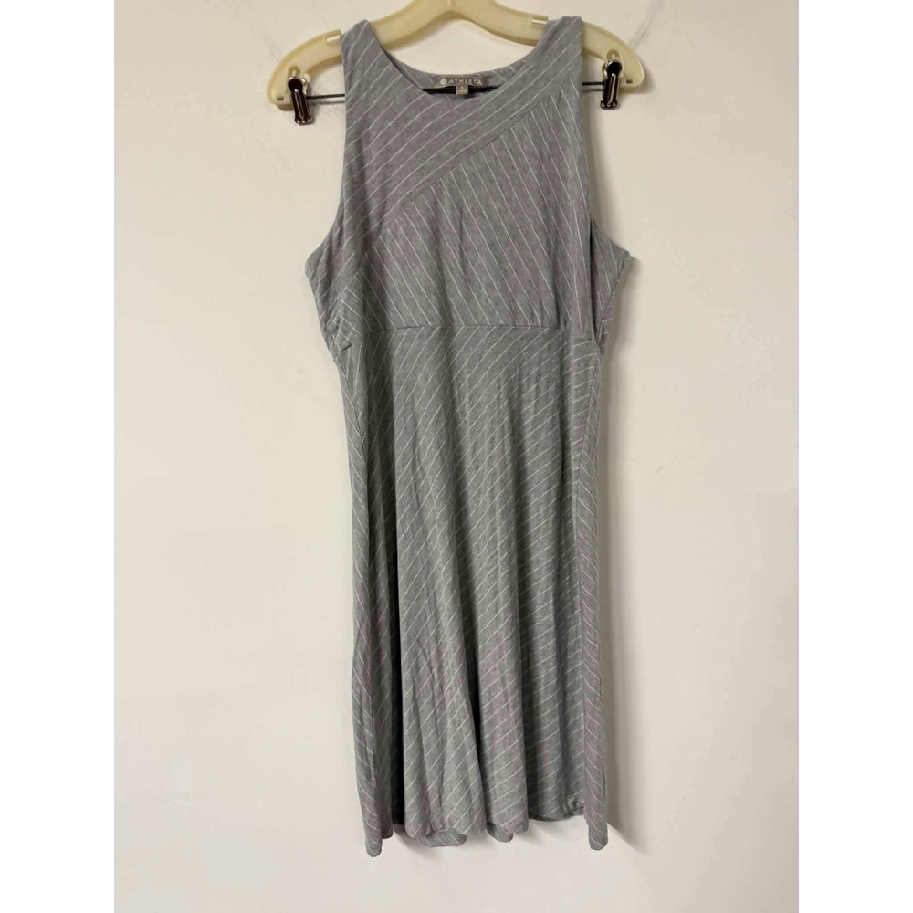 Athleta Womens Large Satorini Gray Dress Sleeveless Pinstripe Active Racerback